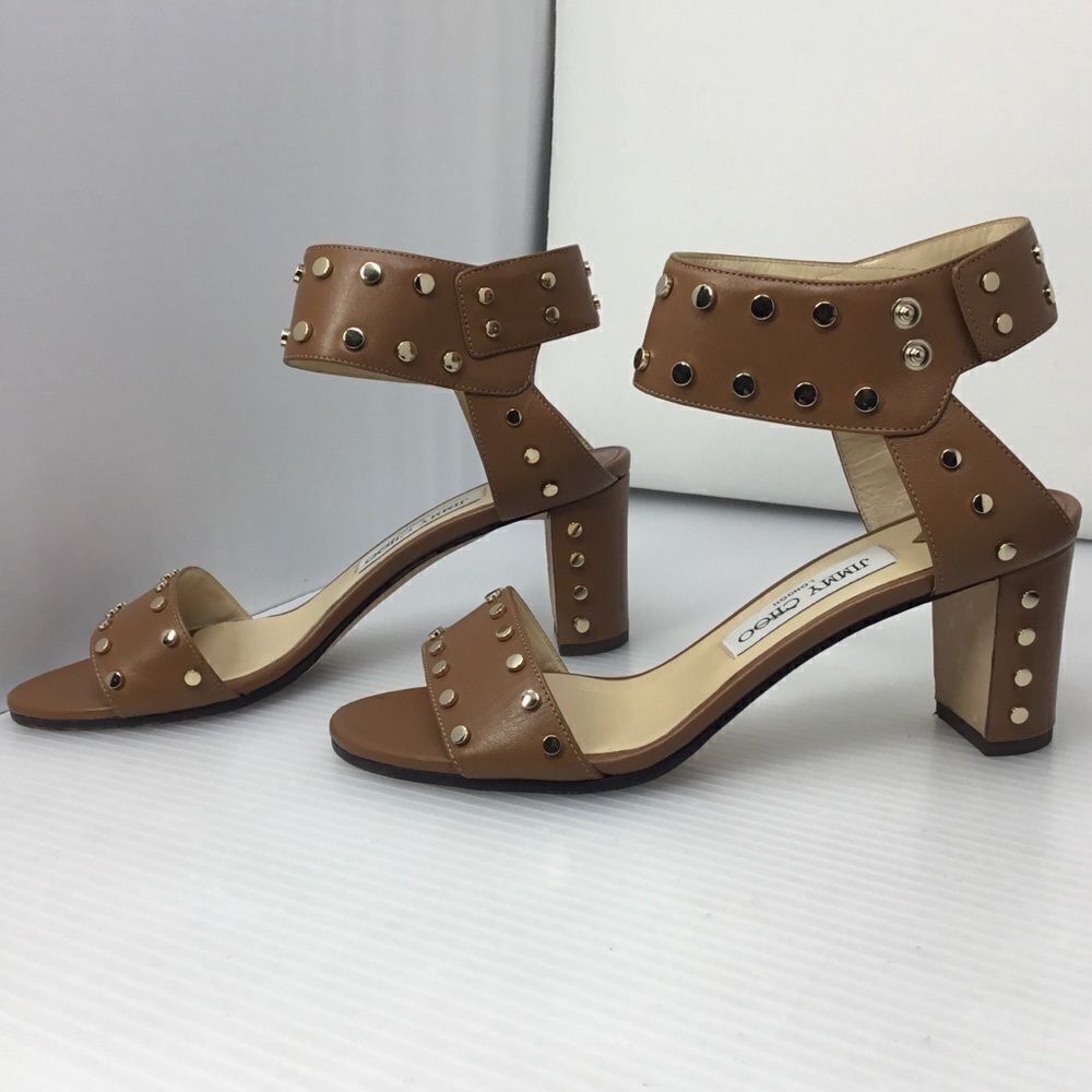 Jimmy Choo Brown Veto Studded Leather Sandals (B1)